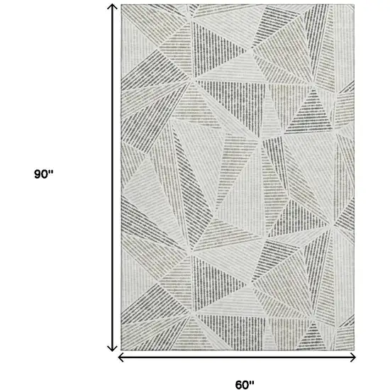 Taupe And Silver Geometric Washable Area Rug With UV Protection Photo 3
