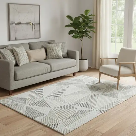 Taupe And Silver Geometric Washable Area Rug With UV Protection Photo 1