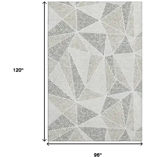 Taupe And Silver Geometric Washable Area Rug With UV Protection Photo 3