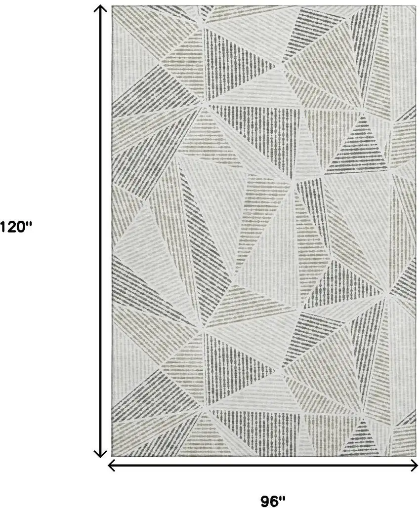 Taupe And Silver Geometric Washable Area Rug With UV Protection Photo 3