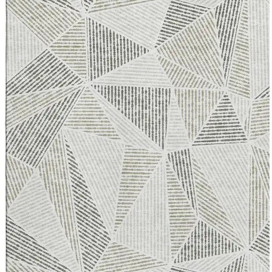 Taupe And Silver Geometric Washable Area Rug With UV Protection Photo 4