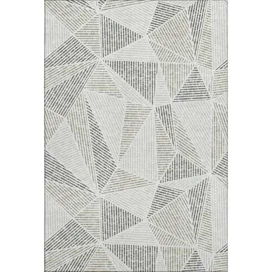 Taupe And Silver Geometric Washable Area Rug With UV Protection Photo 1