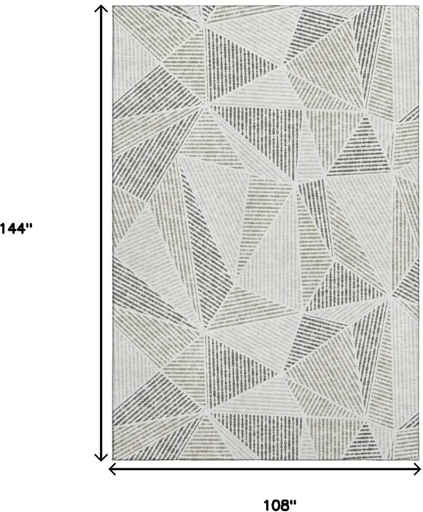 Taupe And Silver Geometric Washable Area Rug With UV Protection Photo 3