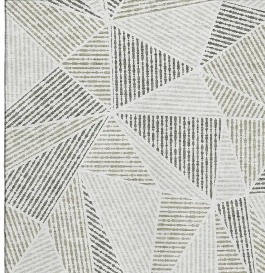 Taupe And Silver Geometric Washable Area Rug With UV Protection Photo 3