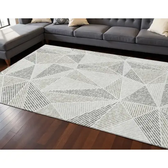 Taupe And Silver Geometric Washable Area Rug With UV Protection Photo 2