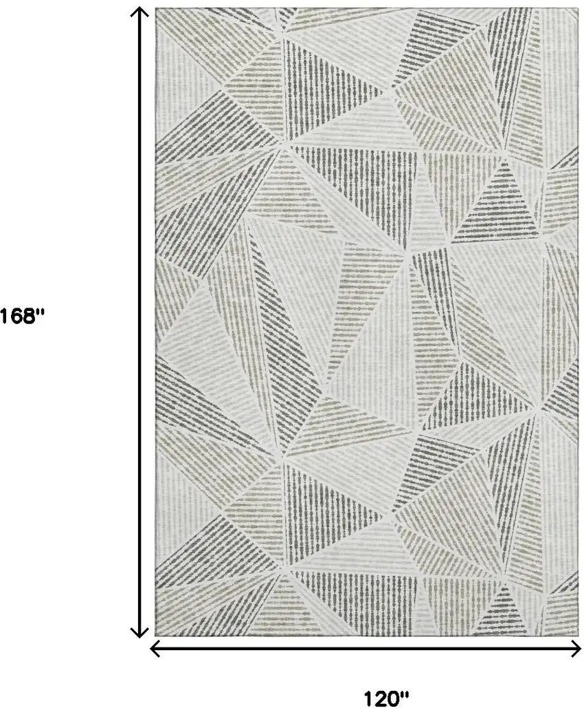 Taupe And Silver Geometric Washable Area Rug With UV Protection Photo 3