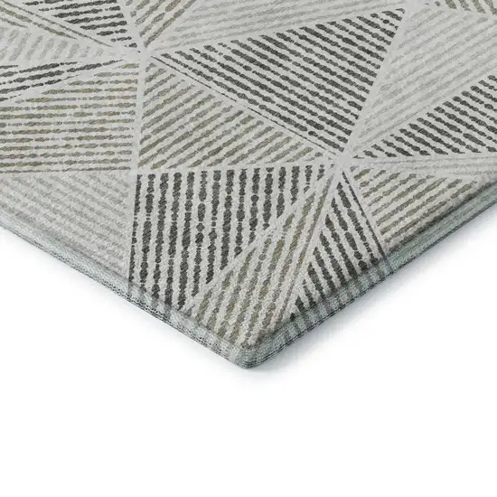 Taupe And Silver Geometric Washable Area Rug With UV Protection Photo 8
