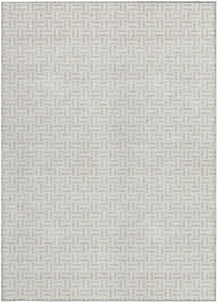 Taupe And Silver Geometric Washable Indoor Outdoor Area Rug Photo 7