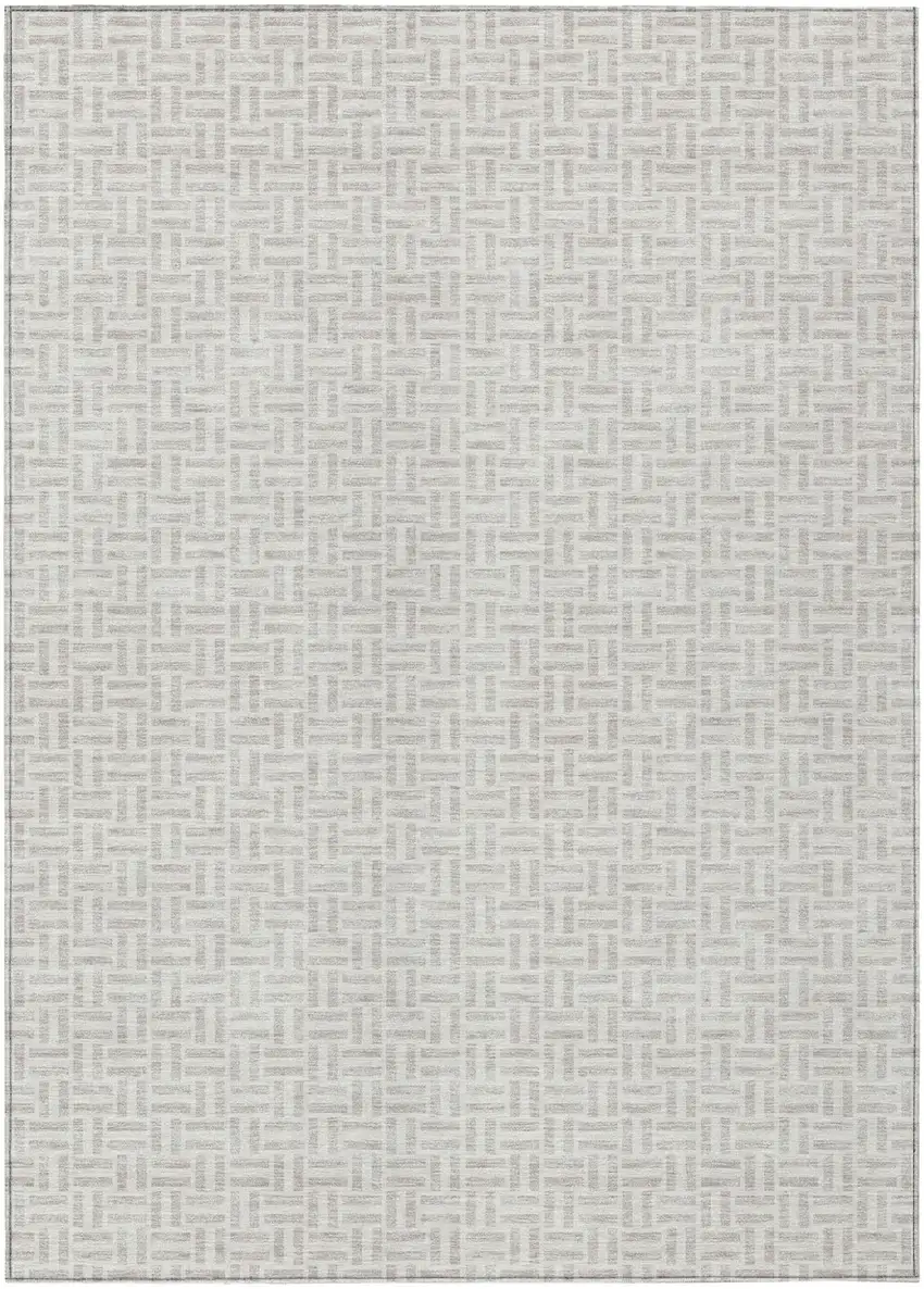 Taupe And Silver Geometric Washable Indoor Outdoor Area Rug Photo 2