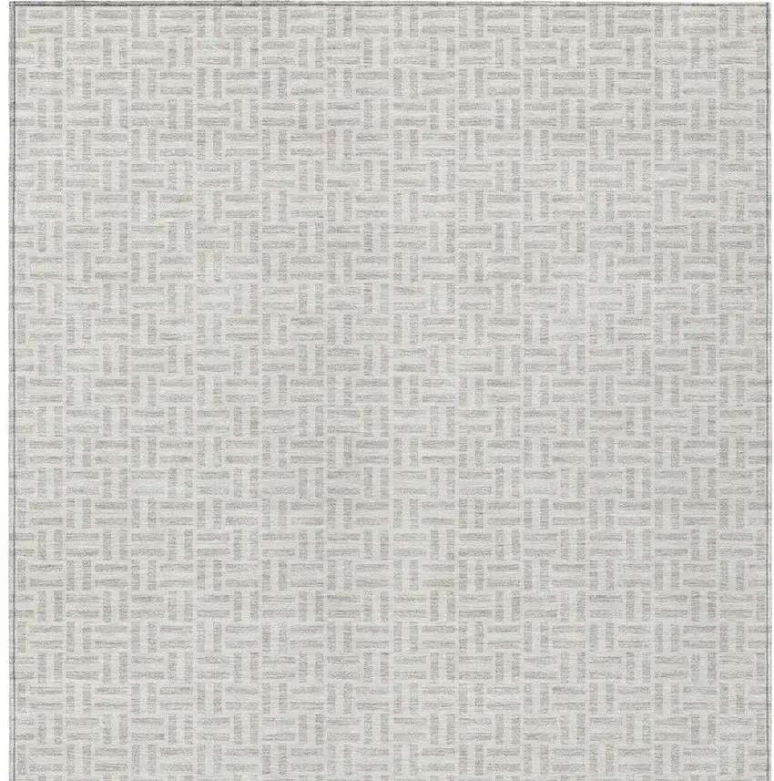 Taupe And Silver Geometric Washable Indoor Outdoor Area Rug Photo 7