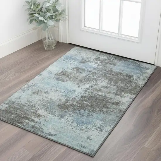 Taupe And Sky Blue Abstract Washable Area Rug With UV Protection Photo 2