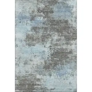 Photo of Taupe And Sky Blue Abstract Washable Area Rug With UV Protection