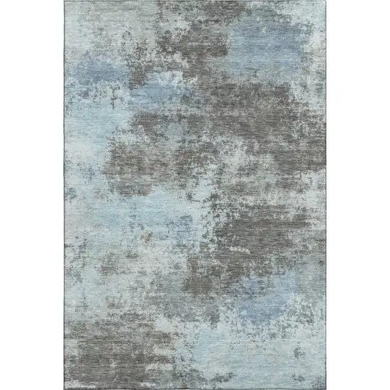 Taupe And Sky Blue Abstract Washable Area Rug With UV Protection Photo 1