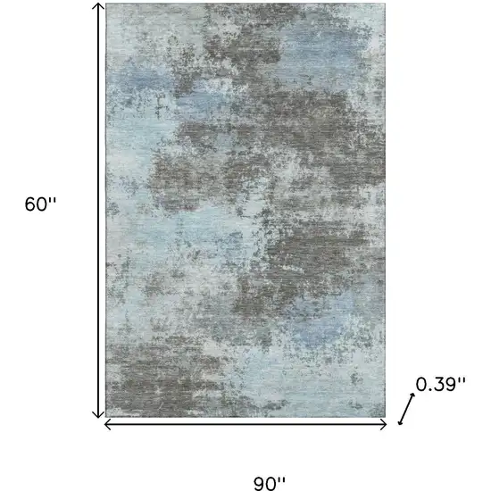 Taupe And Sky Blue Abstract Washable Area Rug With UV Protection Photo 9