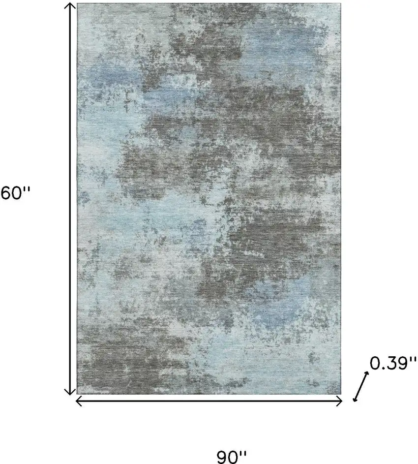 Taupe And Sky Blue Abstract Washable Area Rug With UV Protection Photo 9