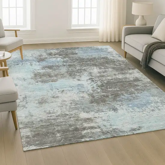 Taupe And Sky Blue Abstract Washable Area Rug With UV Protection Photo 6