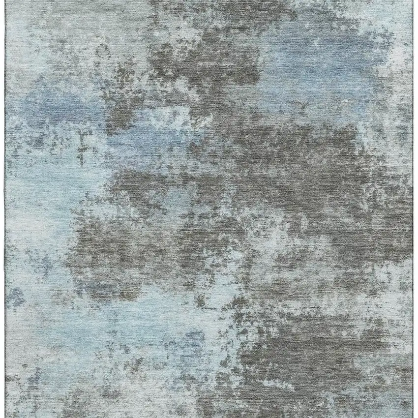 Taupe And Sky Blue Abstract Washable Area Rug With UV Protection Photo 8