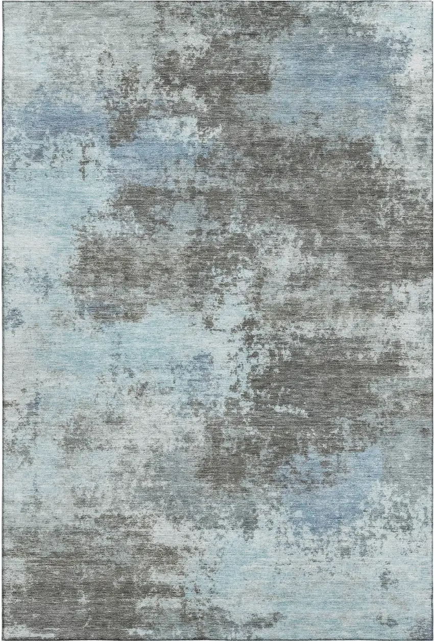 Taupe And Sky Blue Abstract Washable Area Rug With UV Protection Photo 1