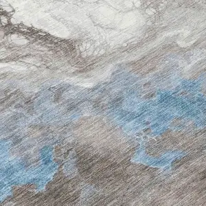 Photo of Taupe And Sky Blue Abstract Washable Indoor Outdoor Area Rug
