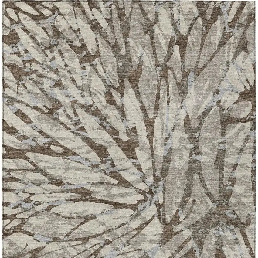 Taupe And Teal Blue Abstract Washable Indoor Outdoor Area Rug Photo 4