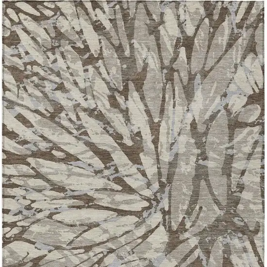 Taupe And Teal Blue Abstract Washable Indoor Outdoor Area Rug Photo 6