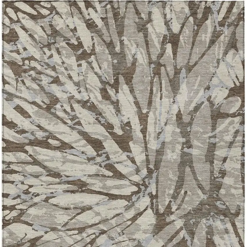 Taupe And Teal Blue Abstract Washable Indoor Outdoor Area Rug Photo 6