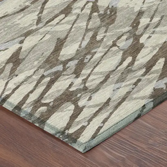 Taupe And Teal Blue Abstract Washable Indoor Outdoor Area Rug Photo 7