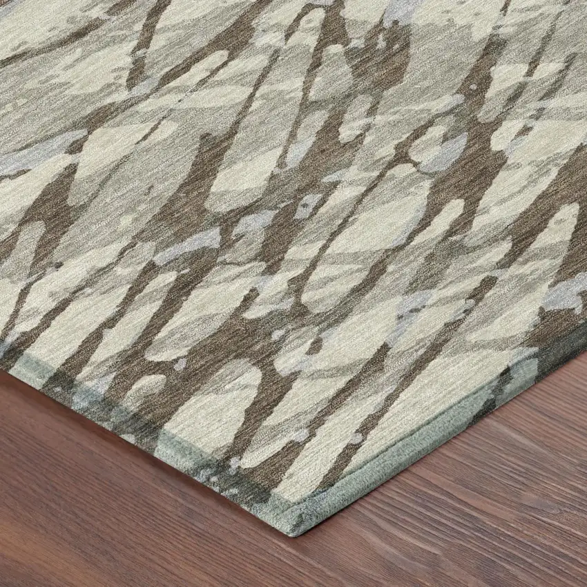 Taupe And Teal Blue Abstract Washable Indoor Outdoor Area Rug Photo 7