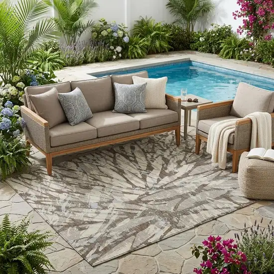 Taupe And Teal Blue Abstract Washable Indoor Outdoor Area Rug Photo 1