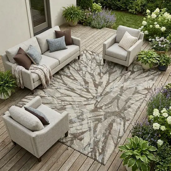Taupe And Teal Blue Abstract Washable Indoor Outdoor Area Rug Photo 1