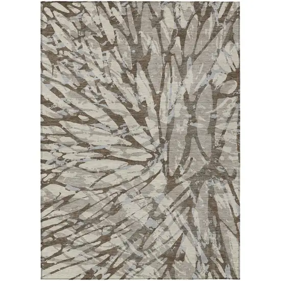 Taupe And Teal Blue Abstract Washable Indoor Outdoor Area Rug Photo 2