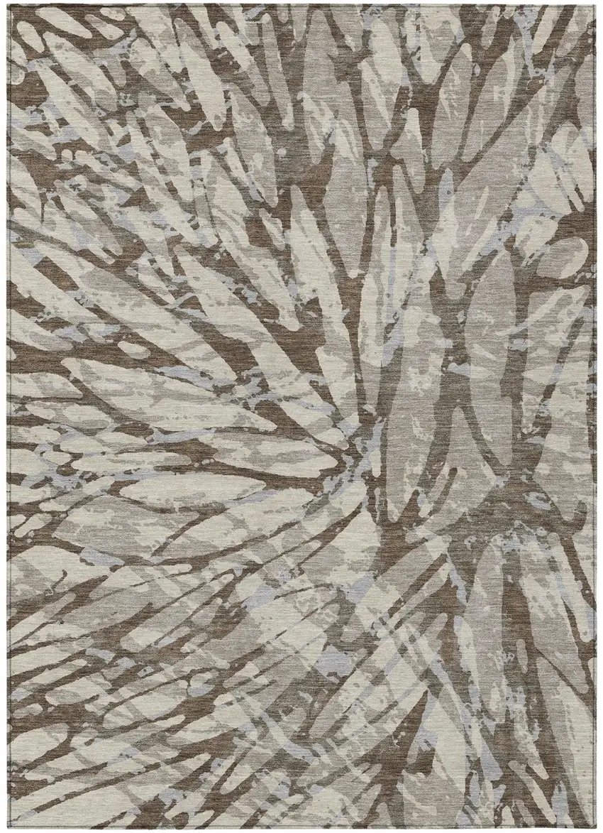 Taupe And Teal Blue Abstract Washable Indoor Outdoor Area Rug Photo 2