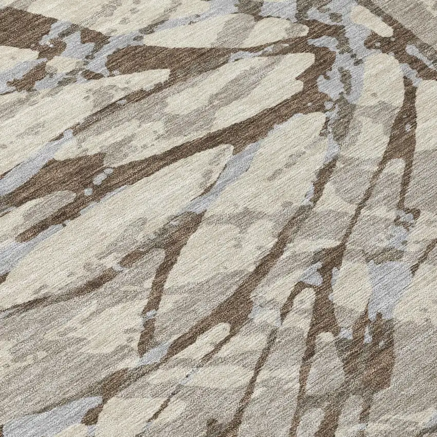 Taupe And Teal Blue Abstract Washable Indoor Outdoor Area Rug Photo 8