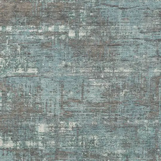 Taupe And Teal Blue Geometric Washable Indoor Outdoor Area Rug Photo 6