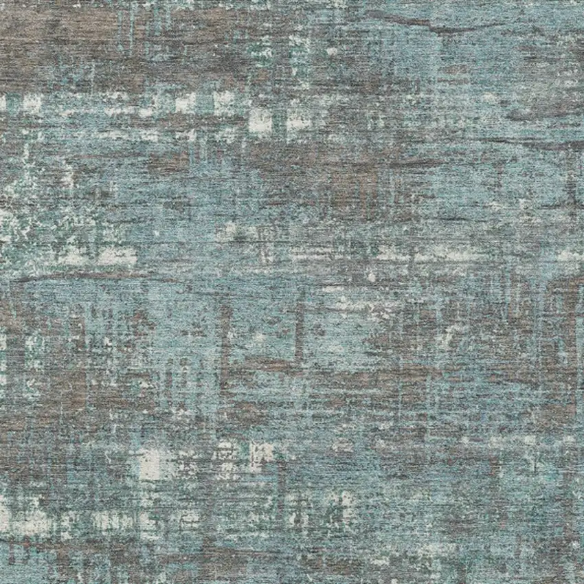 Taupe And Teal Blue Geometric Washable Indoor Outdoor Area Rug Photo 6