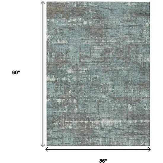 Taupe And Teal Blue Geometric Washable Indoor Outdoor Area Rug Photo 9