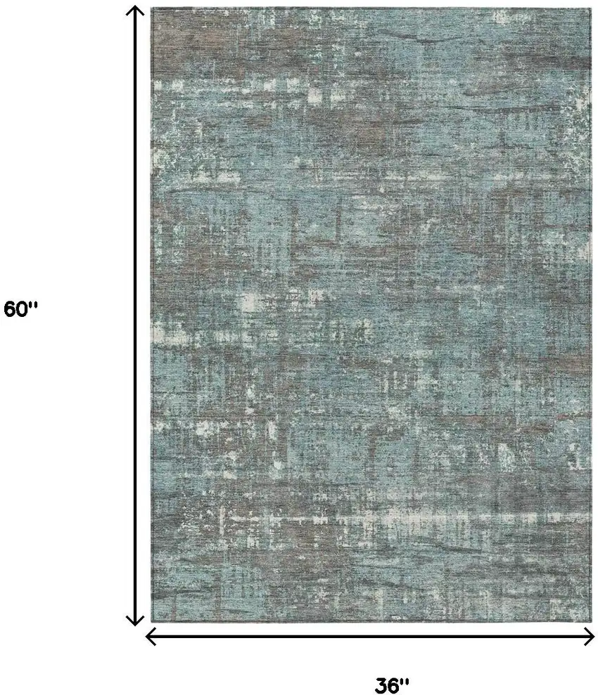 Taupe And Teal Blue Geometric Washable Indoor Outdoor Area Rug Photo 9
