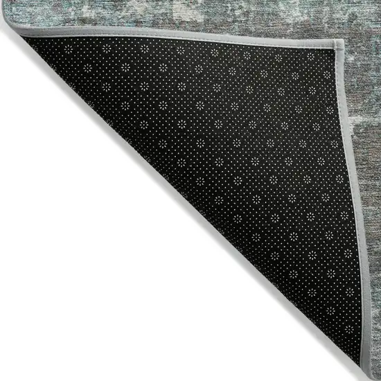 Taupe And Teal Blue Geometric Washable Indoor Outdoor Area Rug Photo 7