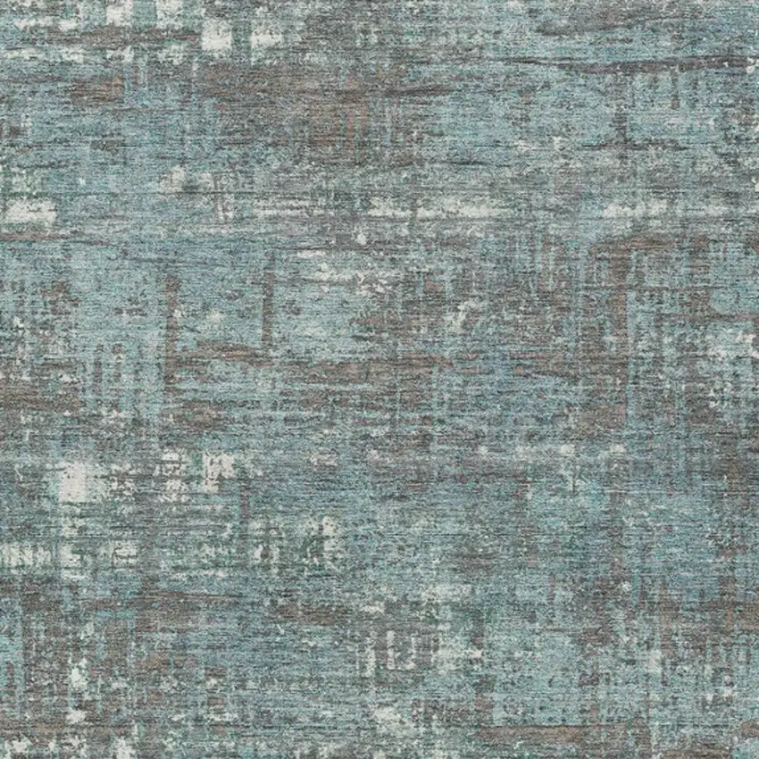 Taupe And Teal Blue Geometric Washable Indoor Outdoor Area Rug Photo 4