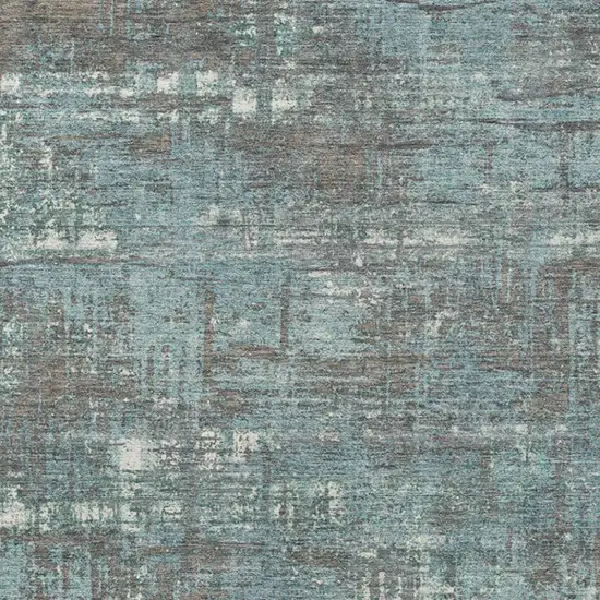 Taupe And Teal Blue Geometric Washable Indoor Outdoor Area Rug Photo 4