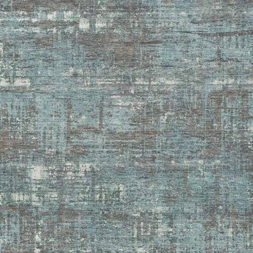 Taupe And Teal Blue Geometric Washable Indoor Outdoor Area Rug Photo 4