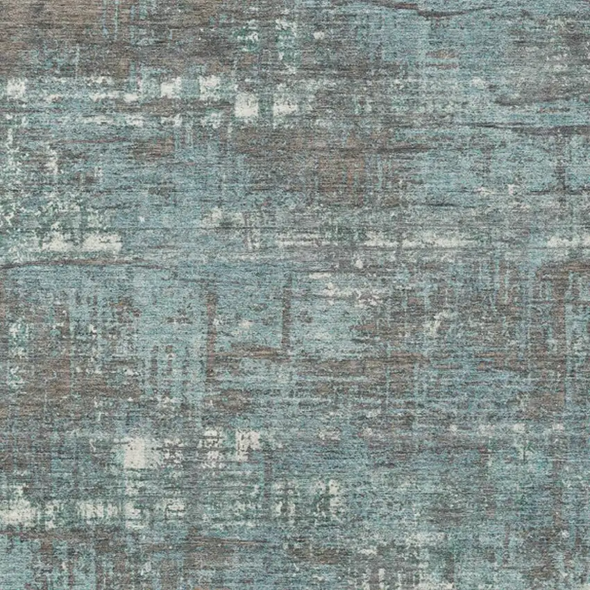 Taupe And Teal Blue Geometric Washable Indoor Outdoor Area Rug Photo 6