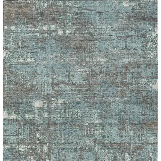 Taupe And Teal Blue Geometric Washable Indoor Outdoor Area Rug Photo 4