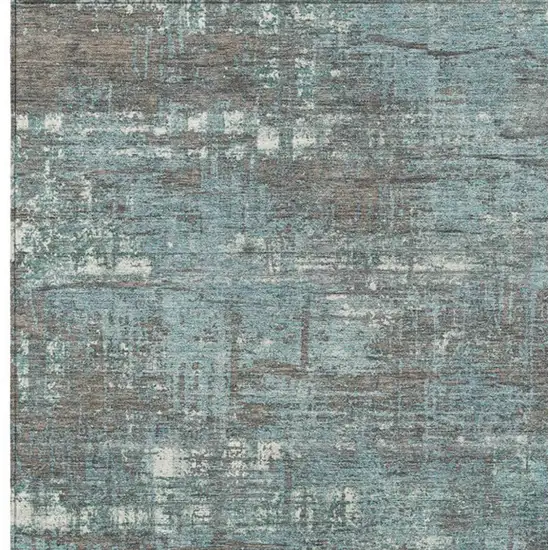 Taupe And Teal Blue Geometric Washable Indoor Outdoor Area Rug Photo 3