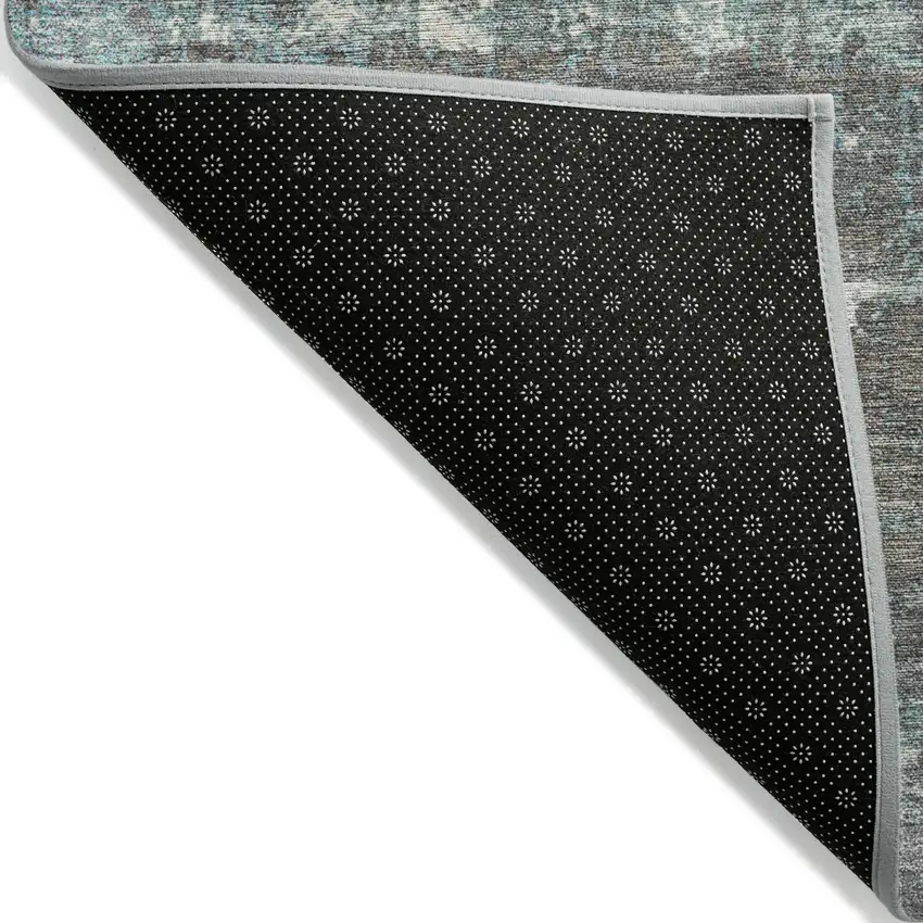 Taupe And Teal Blue Geometric Washable Indoor Outdoor Area Rug Photo 8