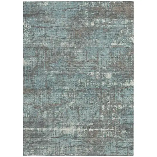 Taupe And Teal Blue Geometric Washable Indoor Outdoor Area Rug Photo 4