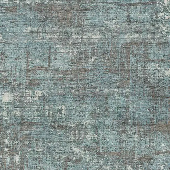 Taupe And Teal Blue Geometric Washable Indoor Outdoor Area Rug Photo 3