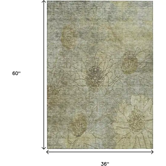 Taupe And Wheat Floral Washable Indoor Outdoor Area Rug Photo 3