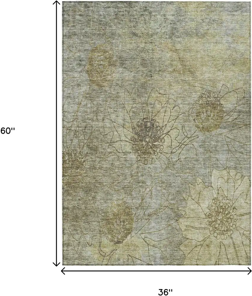 Taupe And Wheat Floral Washable Indoor Outdoor Area Rug Photo 3