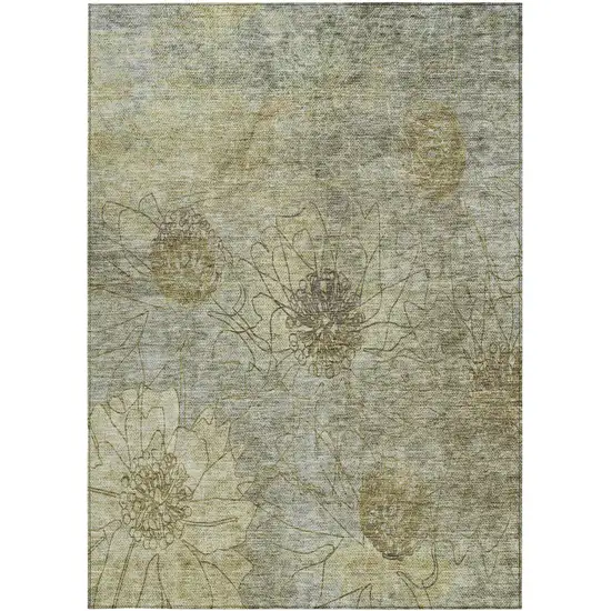 Taupe And Wheat Floral Washable Indoor Outdoor Area Rug Photo 4